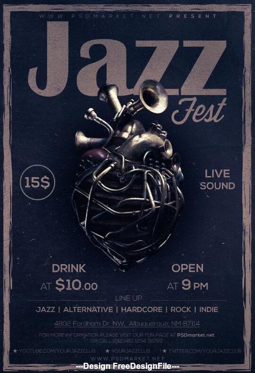 Jazz fest poster and flyer psd template