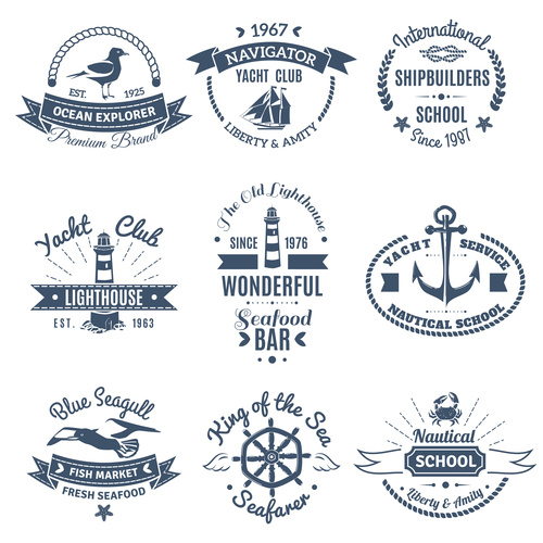 Lighthouse and sailboat label vector