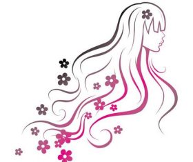 Line girl and flower vectors