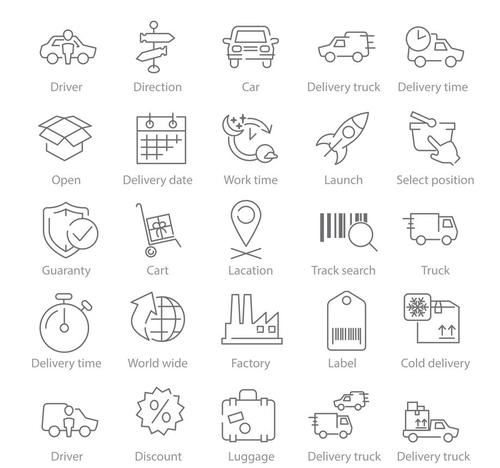 Logistics ad Delivery linear icons vector