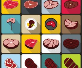 Meat icons flat style vector