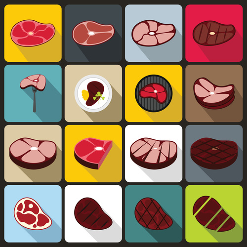 Meat icons flat style vector