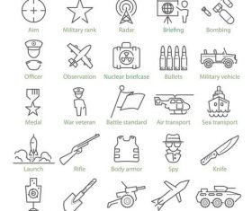 Military theme and war linear icons vector
