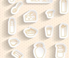 Milk paper stickers with transparent shadow vector