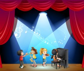 Musical ensemble on cartoon stage vectors