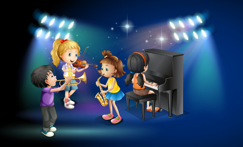 Musical performance of children cartoon vectors
