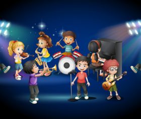 Musical performance of children on stage vectors
