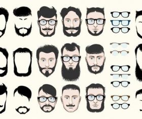 Mustache and Beard Hipster Fashion Set vectors