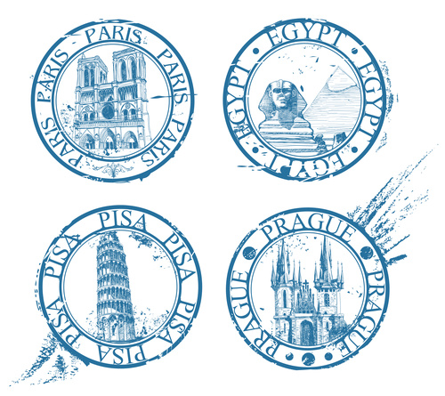 National landmark stamps vectors