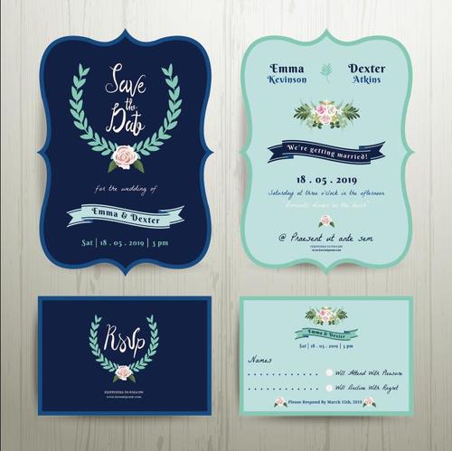 Navy Blue Wedding Invitation Card vector