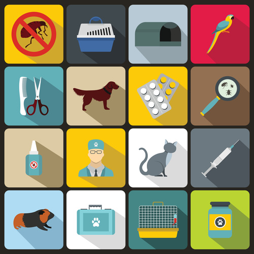 Pet hospital icons flat style vector
