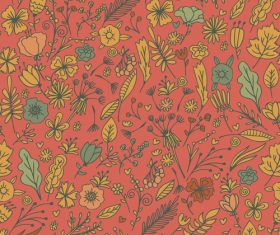 Red background Hand drawn Floral vector