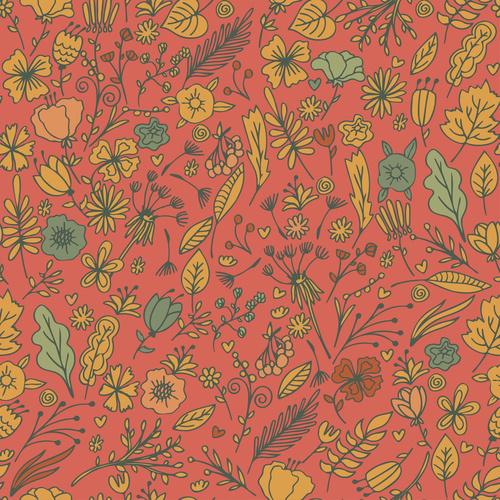 Red background Hand drawn Floral vector