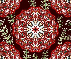Red flower background and green branches pattern vectors