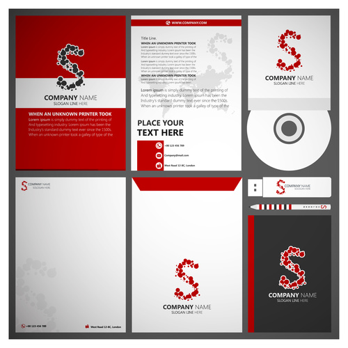 Red style corporate identity template vector