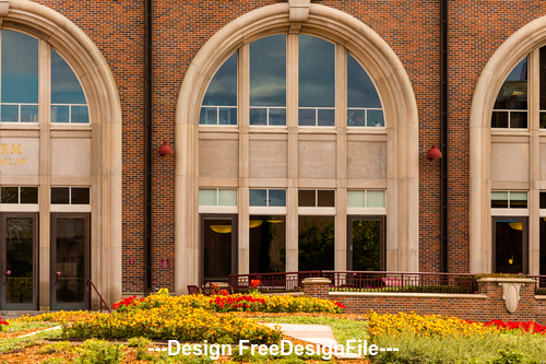 Retro Architecture and Flower Bed Stock Photo