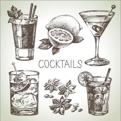 Retro cocktail and lemon menu vectors