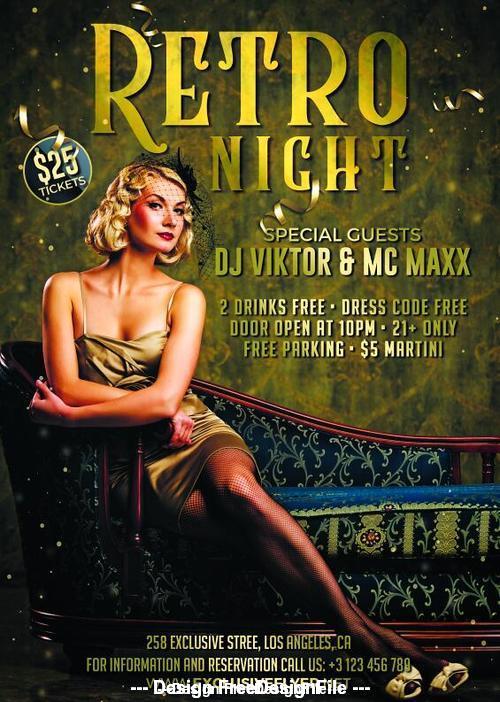 Retro party night flyer psd template