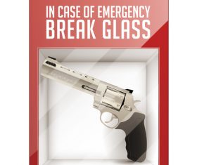 Revolver gun inside the glass box vector