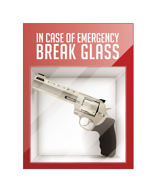 Revolver gun inside the glass box vector