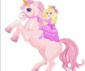 Riding unicorn little girl cartoon vectors 01