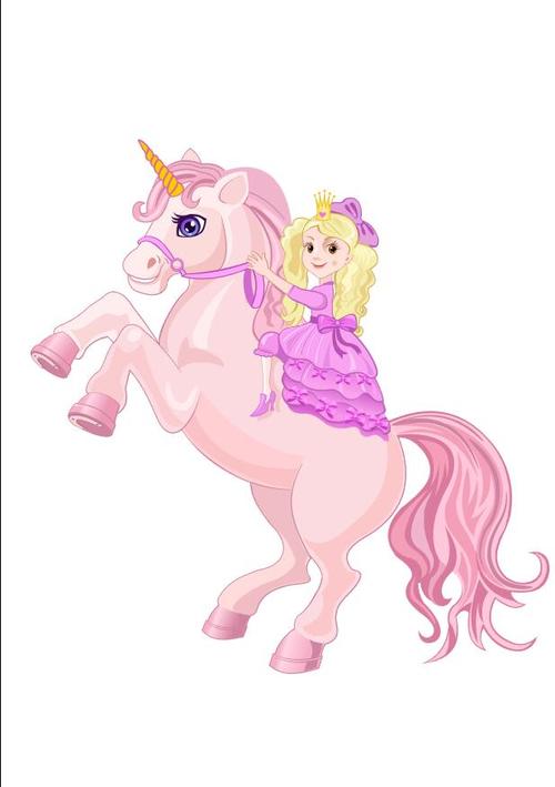 Riding unicorn little girl cartoon vectors 01