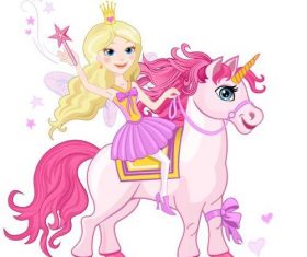 Riding unicorn little girl cartoon vectors 02