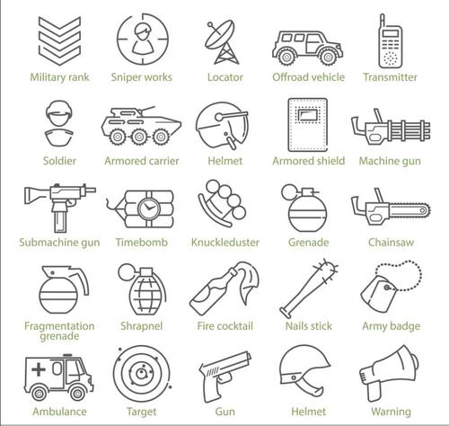 Riot and war linear icons vector