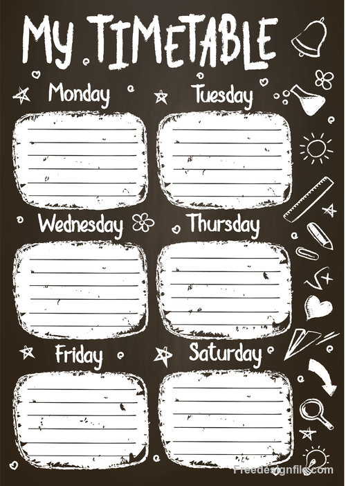 School Timetable chalk design vector 01