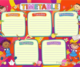 School timetable template with cartoon kids vector