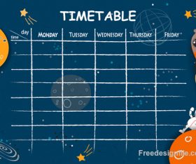 School timetable template with cartoon space background vector