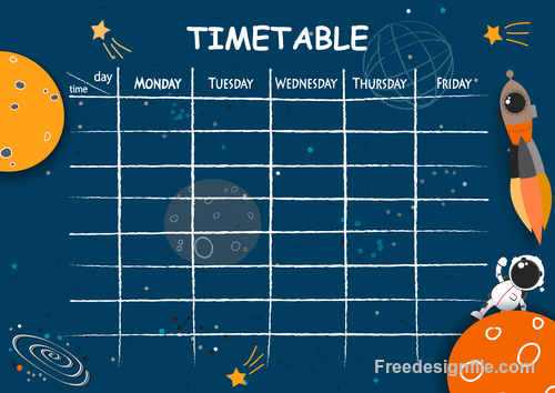 School timetable template with cartoon space background vector
