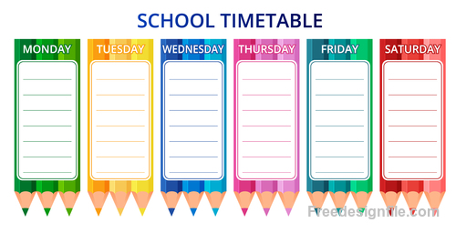School timetable template with pencil vector