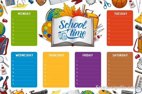 School timetable template with school background vector