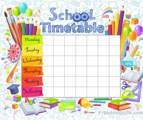 School timetable with stationery vector