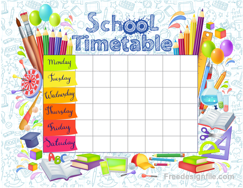 School timetable with stationery vector