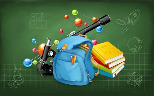 Schoolbag and astronomical telescope book vector