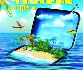 Sea with beach travel discount flyer psd template