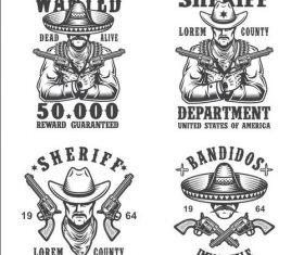 Sheriff and bandit emblems vector