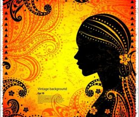 Silhouette female and flower illustration vectors