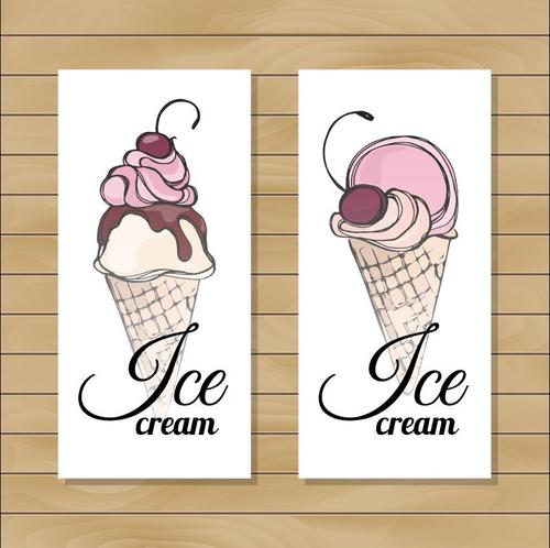 Sketch Cherry Ice Cream Banner vector