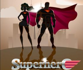 Sketch male and female superman cover vector
