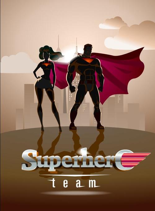 Sketch male and female superman cover vector
