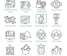 Social Media and Entertainment linear icons vector