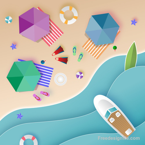Summer beach holiady cartoon styles vector design 02