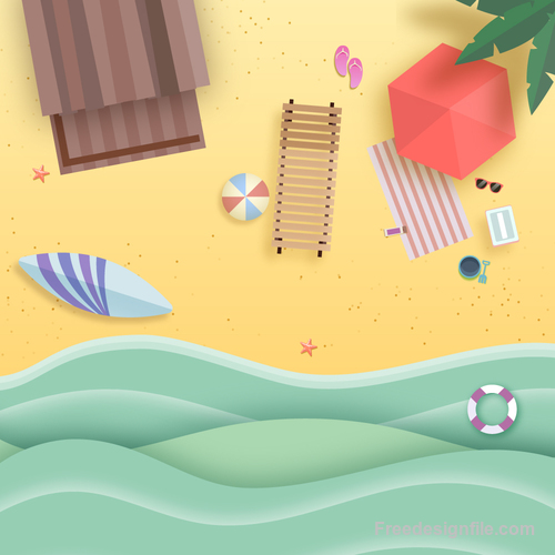 Summer beach holiady cartoon styles vector design 04