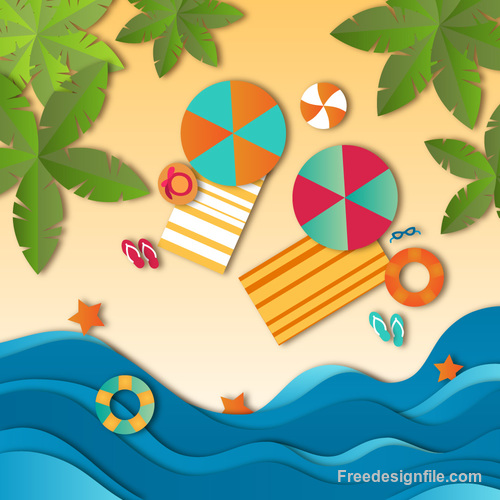 Summer beach holiady cartoon styles vector design 05