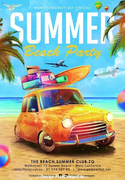 Summer beach party flyer psd template design