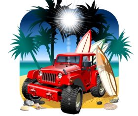Summer beach with suv vector design