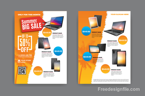 Summer electronic product sale flyer vector 04